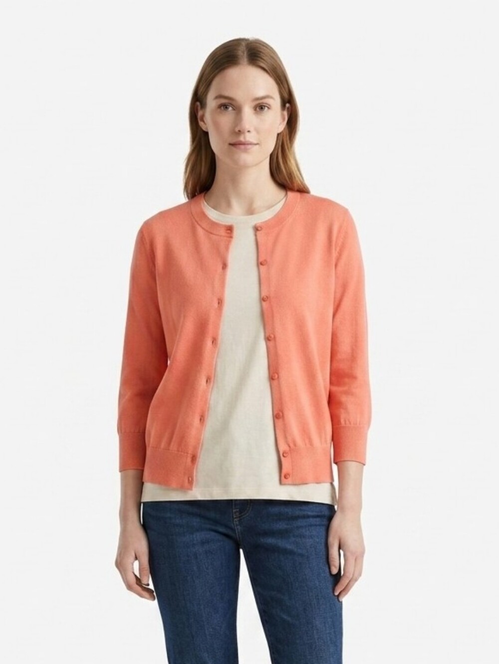 J Crew Clare Cardigan Coral Pink 100% Cotton Button Front Knit Sweater Small S